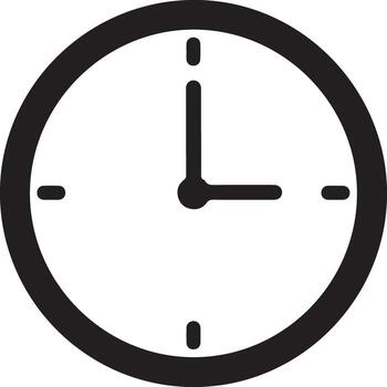 Simple black and white clock face icon showing three o clock vector