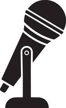 Classic microphone icon on stand for audio and performance vector