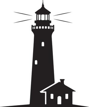 Silhouette of a tall lighthouse with a small attached building vector
