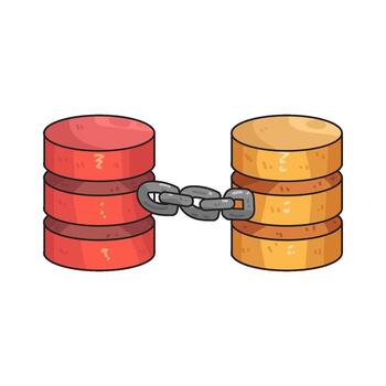 Illustration of Linked Red and Yellow Databases vector