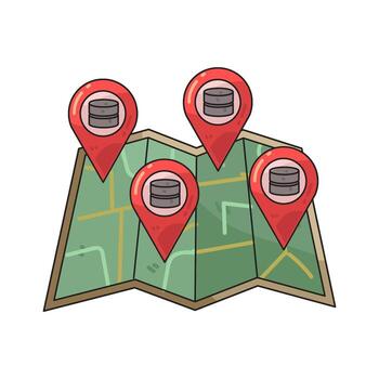 mapa con base de datos localizadores ilustración vector