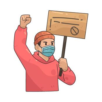 Man Protesting with Sign and Face Mask vector