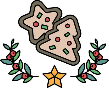 A cookie shaped like a star and a tree is on a white background vector
