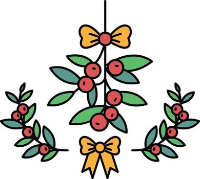 A drawing of a wreath with a bow and berries vector