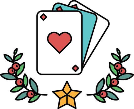 A card game with three cards and a heart on top vector