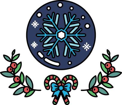 un copo de nieve es dibujado en el centrar de un circulo vector