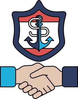 a handshake between two people with an anchor and shield vector