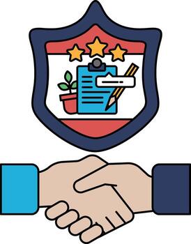 A shield with a handshake on it vector