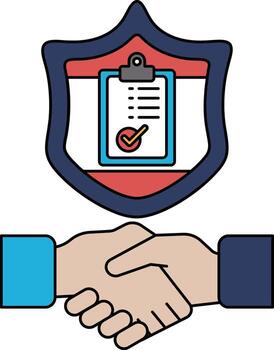 A shield with a clipboard on it and a handshake symbol vector