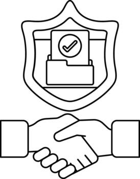A shield with a check mark on it and a handshake symbol vector