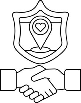 A shield with a heart on it and a map of a location vector