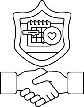 A black and white image of two hands shaking with a calendar vector