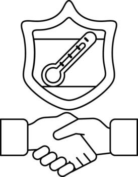 un negro y blanco imagen de dos manos sacudida con un termómetro en el medio vector