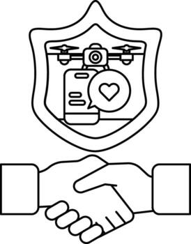 un blanco y negro imagen de dos manos sacudida con un corazón en el medio vector