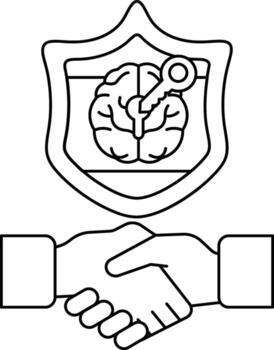 un negro y blanco imagen de dos manos sacudida con un llave en el proteger vector