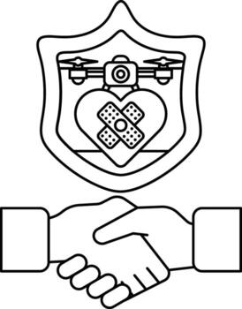 un negro y blanco imagen de dos manos sacudida con un corazón y un vendaje en eso vector