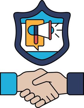 A shield with a man's hand on it and a microphone on it vector