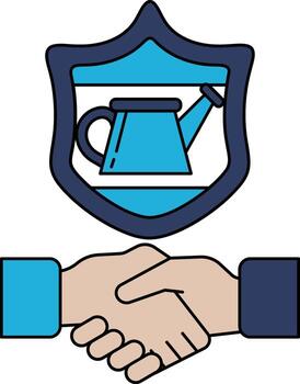 A shield with a plant on it and two hands shaking vector