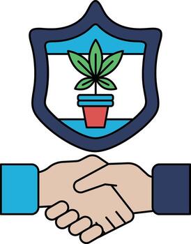 A black and white image of two hands shaking with a plant in the background vector