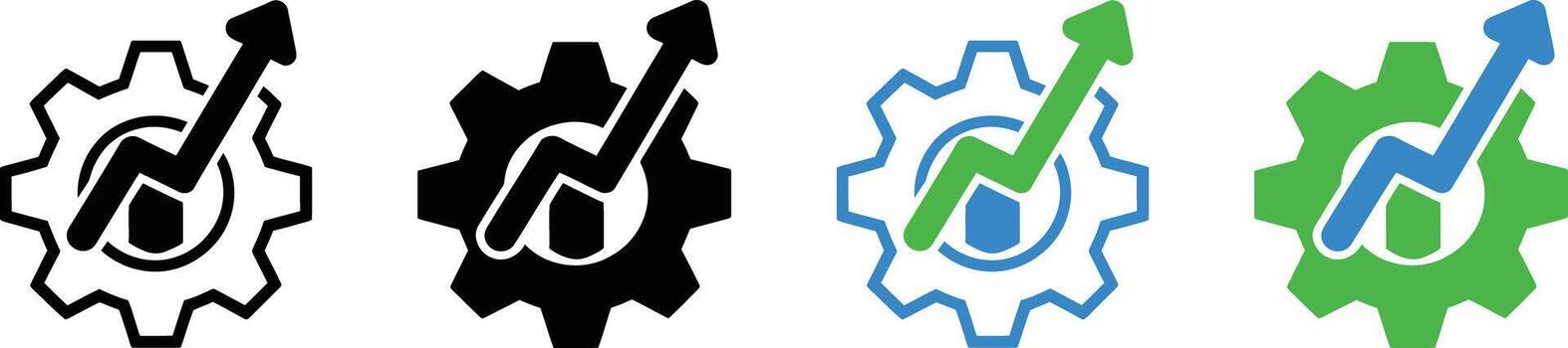 Four icons showing a gear with an upward trending graph inside, isolated on white background vector