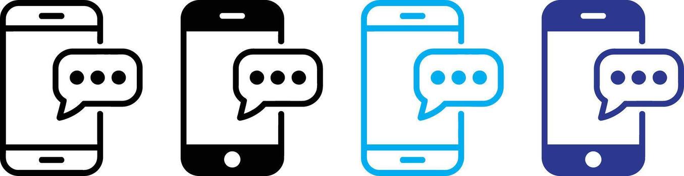 Set of four smartphone icons with speech bubble and dots indicating messaging isolated on white background vector