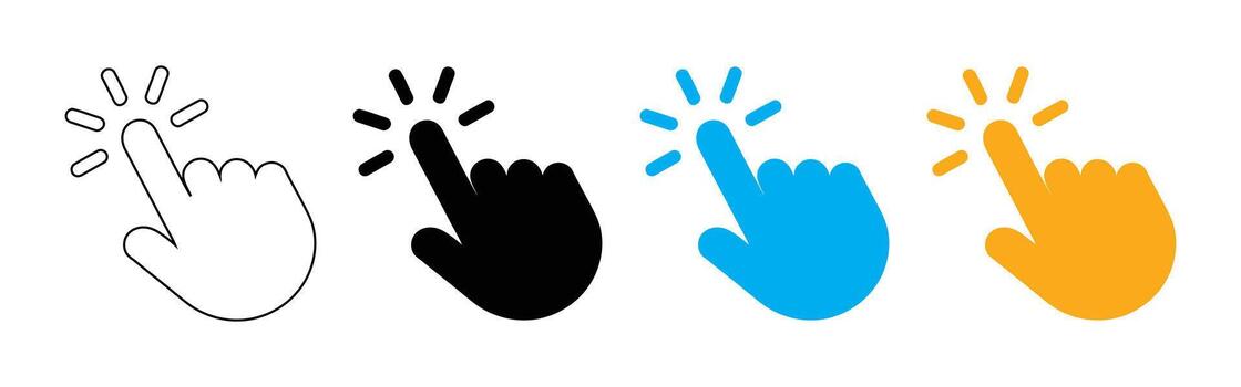 conjunto de cuatro cursor hacer clic íconos en diferente colores aislado en blanco antecedentes vector