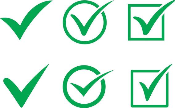 Set of green check mark icons in circle and square isolated on white background vector