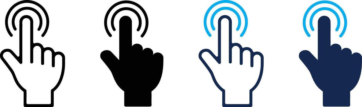 Set of four hand cursor icons representing touch and click actions, isolated on white background vector