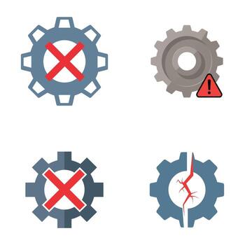 Gears With Warning Symbols And Red Cross Marks On White cogwheel mechanism vector