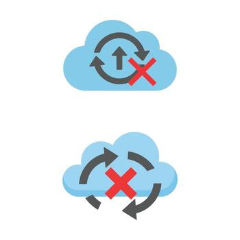 Cloud Sync Error Icons with Red Cross Symbols and Arrows synchronization failed vector