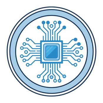 pastilla procesador icono con circuito tablero conexiones en un circulo computadora vector