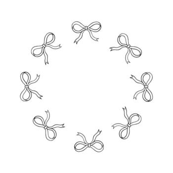 redondo marco con arcos mano dibujado guirnalda, gráficos. línea dibujo, cinta arcos elegante marco para diseño y decoración, festivo tarjeta con espacio para texto. vector