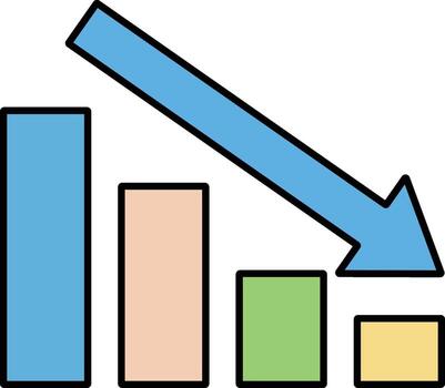 a business bar chart graph with an down arrow pointing business down vector