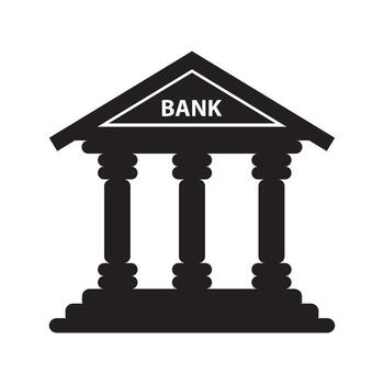 minimalista negro silueta de un clásico banco edificio con columnas y un frontón, simbolizando finanzas, seguridad, y institucional estabilidad. vector