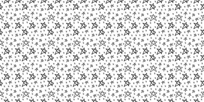 Monochrome seamless pattern of stars and pentagrams, ideal for decorative, artistic, and modern minimalist design projects or backgrounds. vector