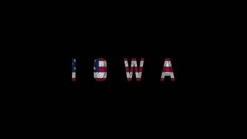 Animated scribble effect iowa text with us flag pattern on black background video