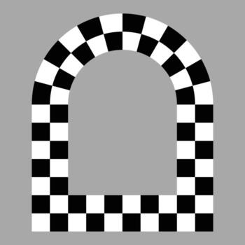Checkered archway pixel pattern made of black and white squares. vector