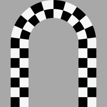 Checkered archway pixel pattern made of black and white squares. The archway creates a tunnel-like effect. vector