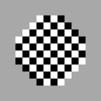 Classic checkerboard pixel pattern circle with alternating black and white squares. vector