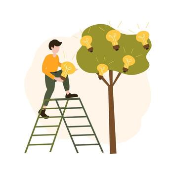 tree with bulbs, metaphor for the birth of a creative ideas. search for new solutions vector