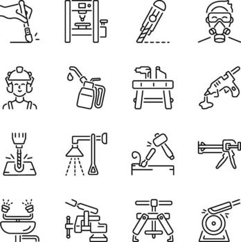 Set of Workshop Tools Line Style Icons . vector