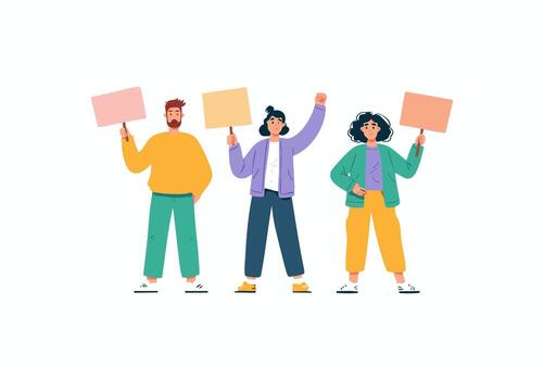 Activist Characters Protesting with Banners vector