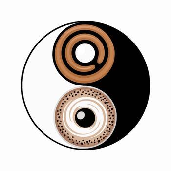 A yin yang symbol featuring intricate circular patterns coffee with cinnamon roll The design blends traditional symbolism with modern geometric elements. vector