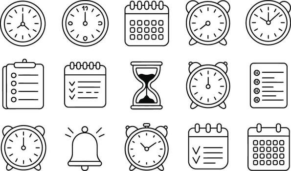Time management icons set with clocks and calendars vector