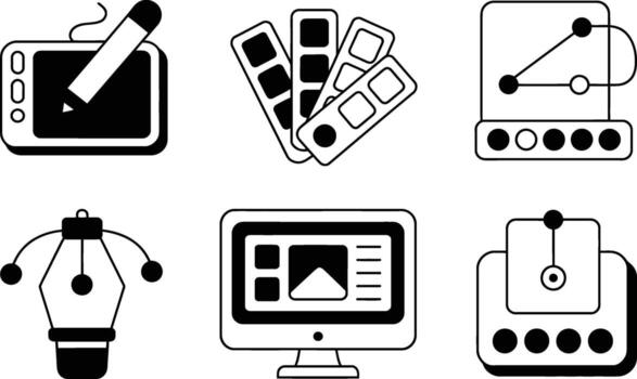 Graphic design tools and concepts icons computer monitor vector