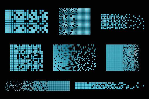 Dissolved or dispersed shape set isolated on black background vector