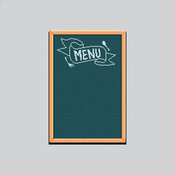 Pixel art illustration Restaurant Menu. Pixelated Chalkboard Menu. Restaurant Chalkboard Menu Sign Icon pixelated for the pixel art game and icon for website and game. old school retro. vector