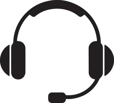 Black and white icon of headset with microphone for customer service and communication showing clear symbol for online support and assistance vector
