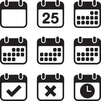 Collection of Calendar Icons Representing Time Management Schedules and Important Dates Appointments and Deadlines Organizer Tools vector