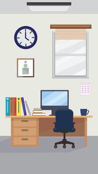 Home office space, modern small business workspace, vertical square illustration. vector